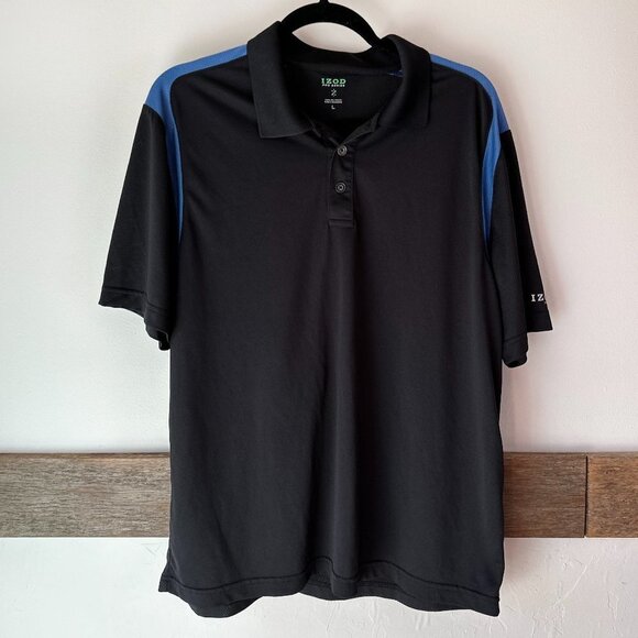 Izod Pro Series Golf Shirt Size L Black Blue Vented - Picture 1 of 9